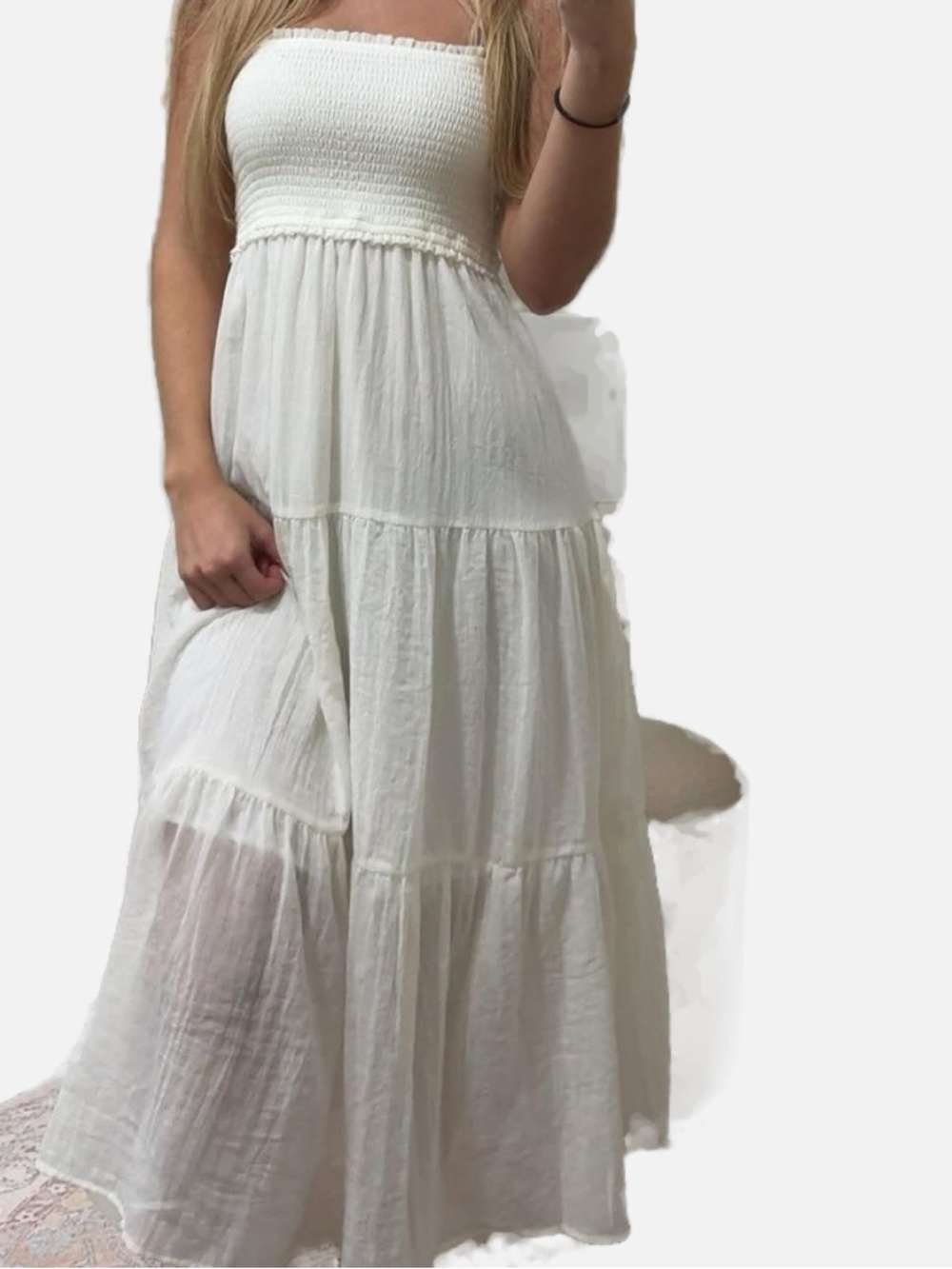 Women's Cream Smocked Strap Tiered Maxi Dress — Classic Summer Style